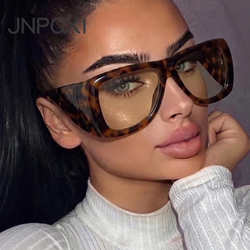 JNPCXI New Oversized Square Jelly Color Sunglasses Women Fashion Wide Legs UV400 Retro Men Trending Punk Outdoor Sun Glasses