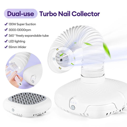 130W Super Suction Brushless Nail Dust Extractor Powerful Nail Dust Collector Nail Art Manicure Fan Vacuum Cleaner With 2 Filter