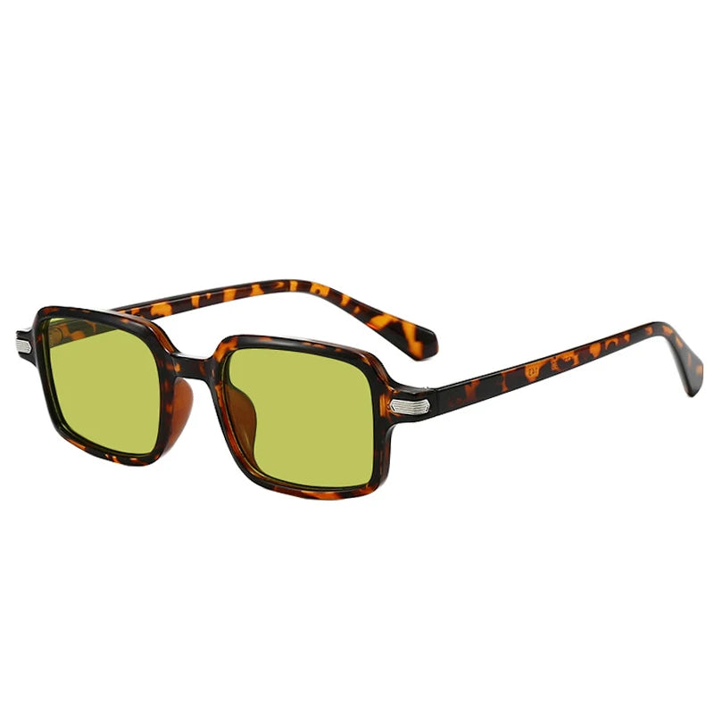JNPCXI New Fashion Rectangle Women Sunglasses Clear Green Ocean Gradient Lens Shades UV400 Men Rivets Sun Glasses Metal Hinge