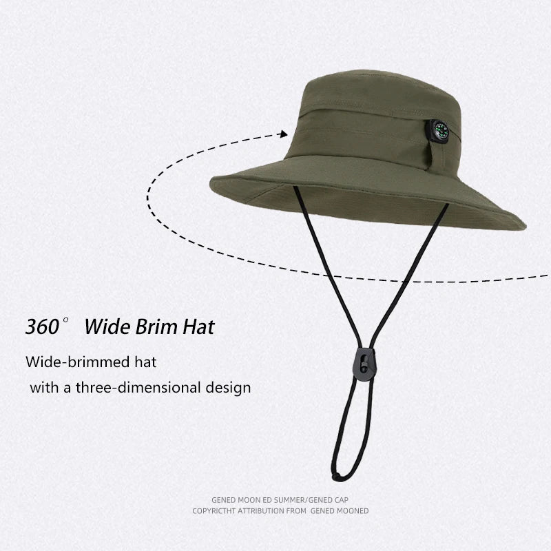 6143-New spring and summer women's outdoor fisherman hats,men's fishing and mountain climbingcompasshats,quick-dryingwide-brimme