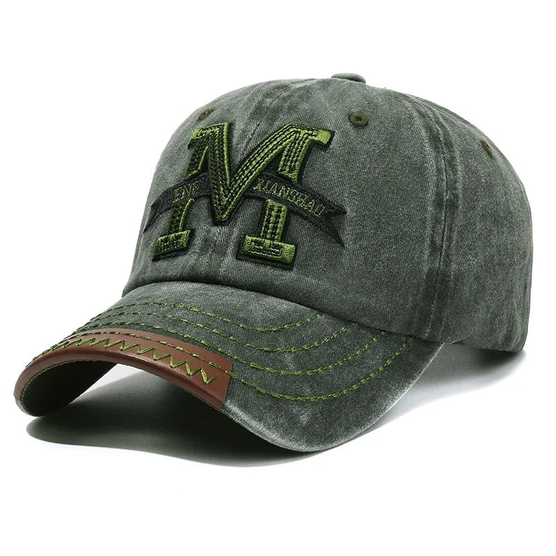 Unisex Baseball Cap M Letter Embroidery Dad Hat, Men Outdoor Washed Cotton Cap