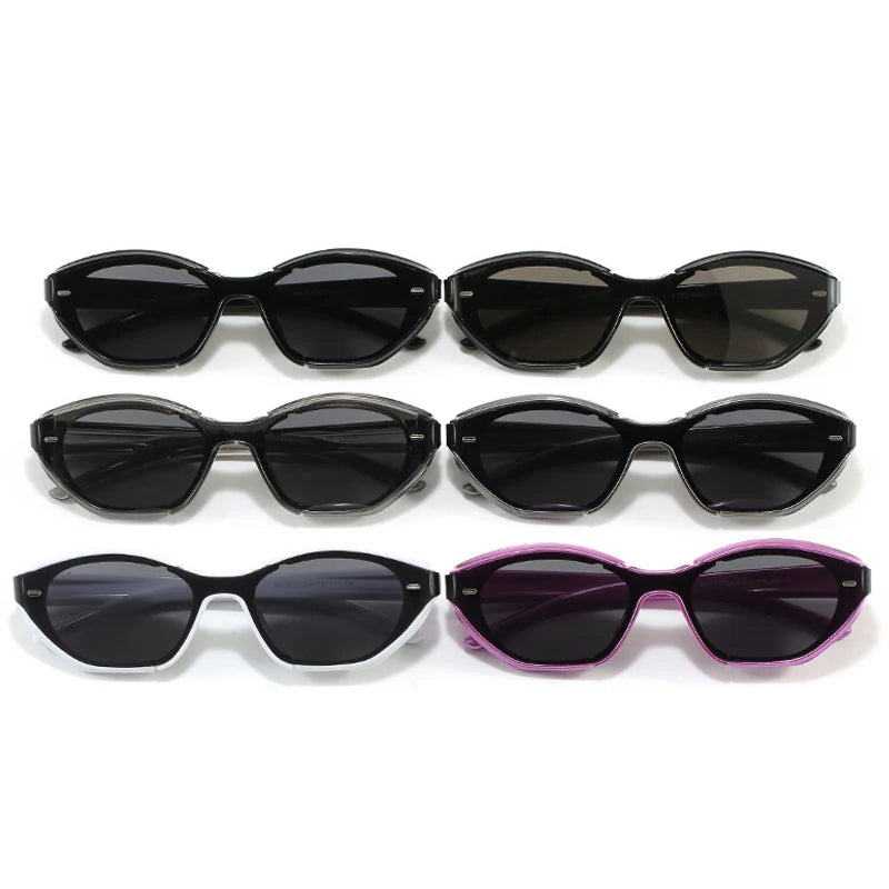 JNPCXI New Ins Popular Fashion Cat Eye Sunglasses Women Retro Jelly Colors Shades UV400 Trending Men Punk Rivets Sun Glasses