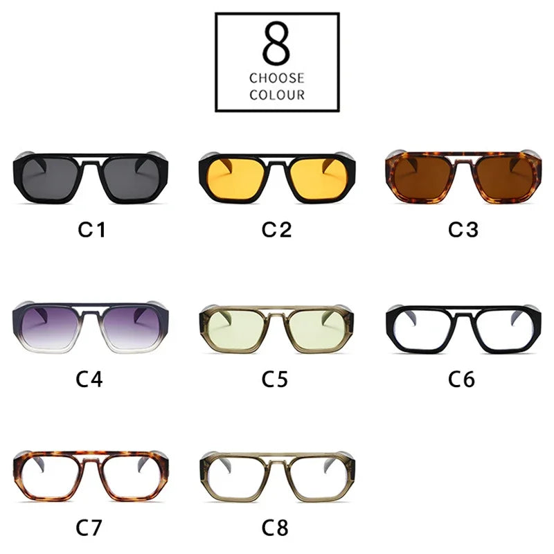 JNPCXI Retro Double Bridges Polygon Square Women Sunglasses Fashion Green Shades UV400 Men Clear Gradient Sun Glasses