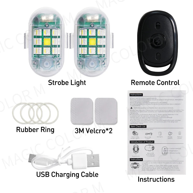 2PCS Wireless LED Strobe Light Remote Control Warning Lamp Flash Indicator Anti-collision For Car Auto Motorcycle Drone Cruise
