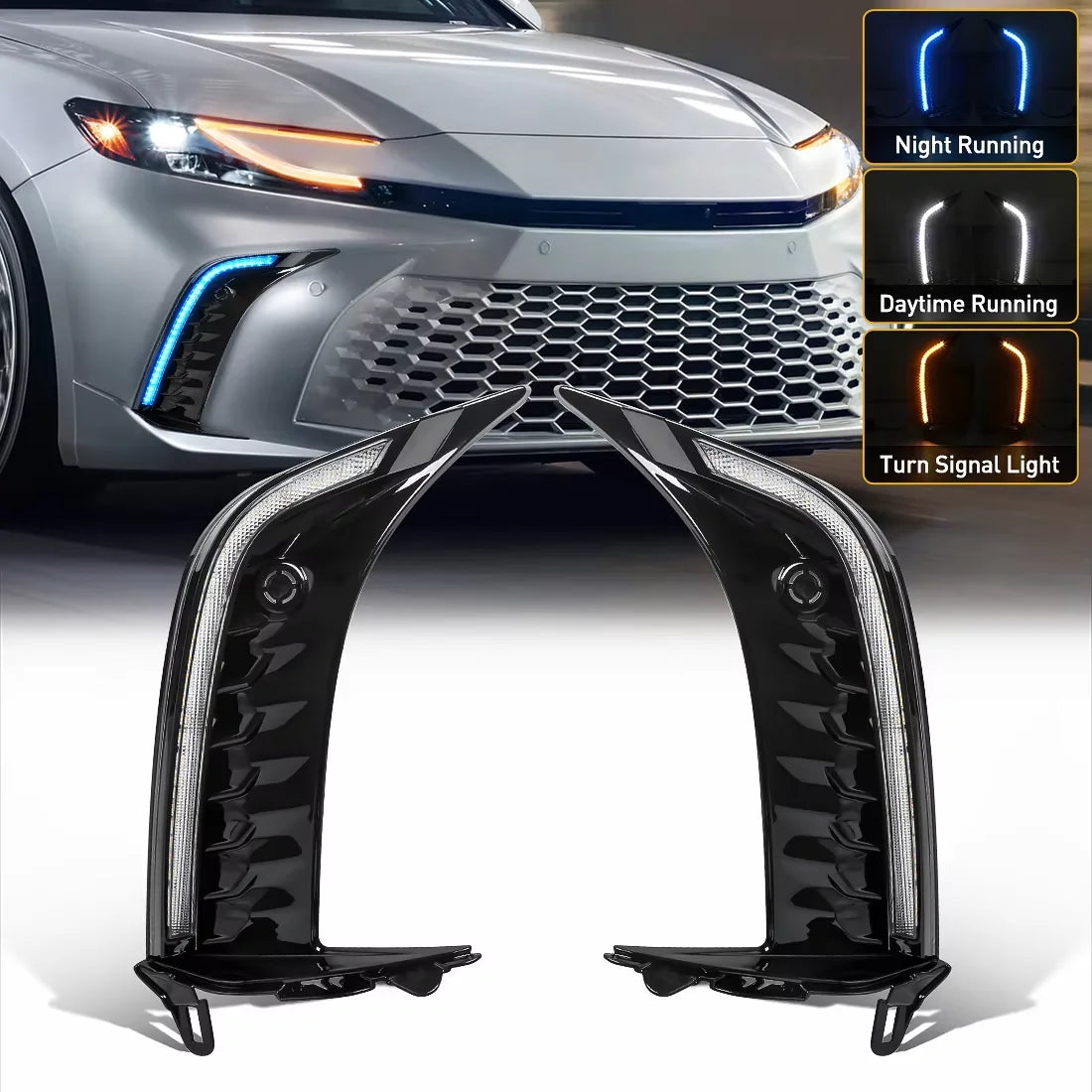 DRL For Toyota Camry SE XSE 2024 2025 Daytime Running Lights with Radar Hole LED Fog Lamp Dynamic Turn Signal Start Up Animation