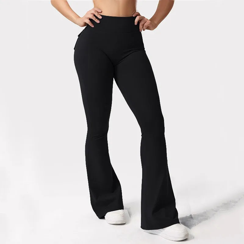 Women's High Waisted Relaxed Flare Wide Leg Fitness Yoga Cargo Pants With Pockets