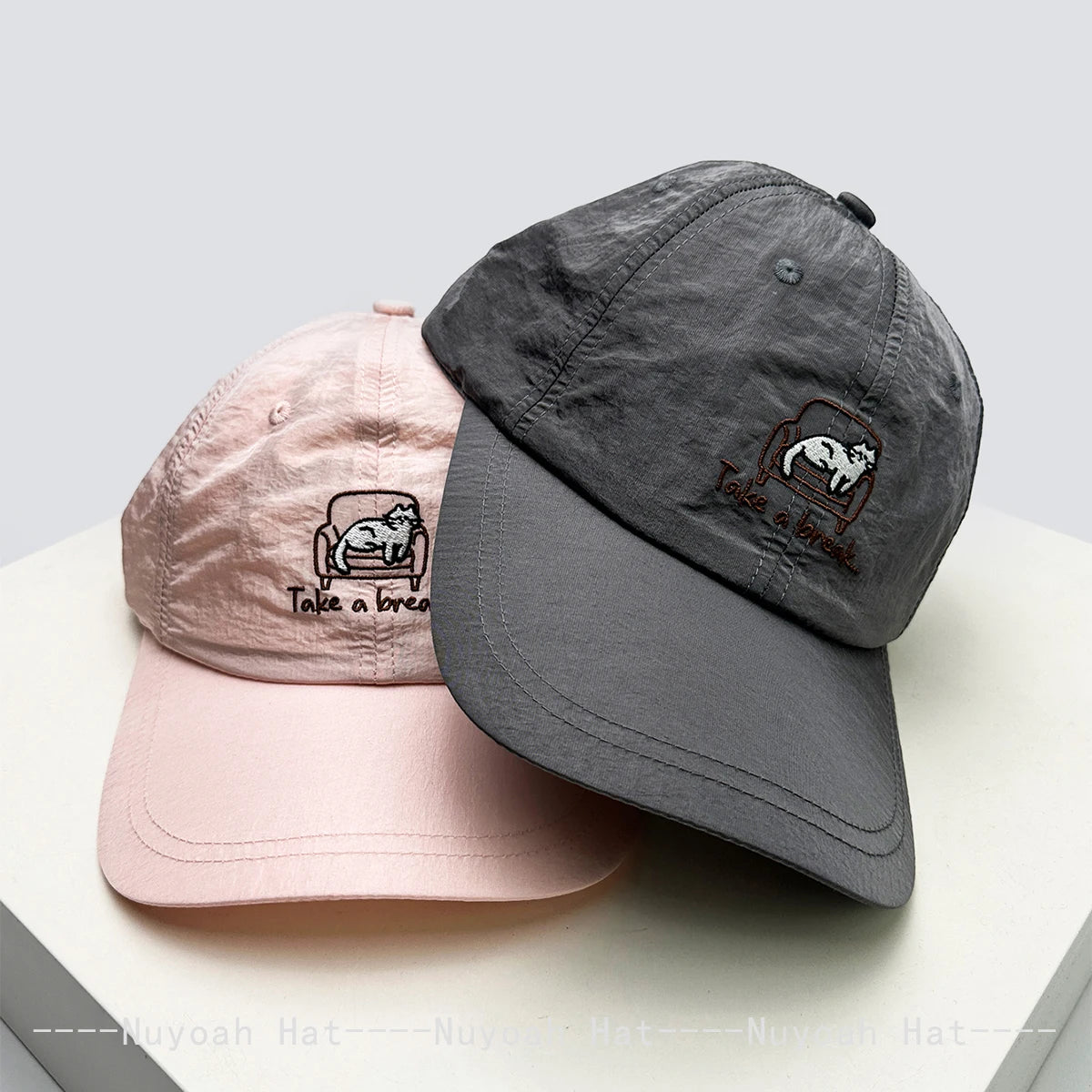 New Unisex Cartoon Embroidered Cat Letters Baseball Hats Sunshade Simple Breathable Quick Drying Peaked Caps Versatile Fashion