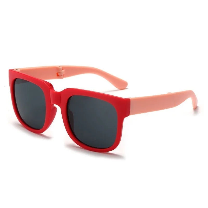 2PCS Candy Color  Sunglasses for Kids Folding Large Frame Sunglasses Children's Folding Glasses with Case