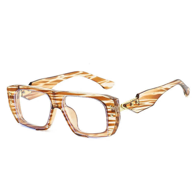 JNPCXI New Square Rivets Sunglasses Women Fashion Gray Stripe Gradient Shades UV400 Men Clear Lens Frame