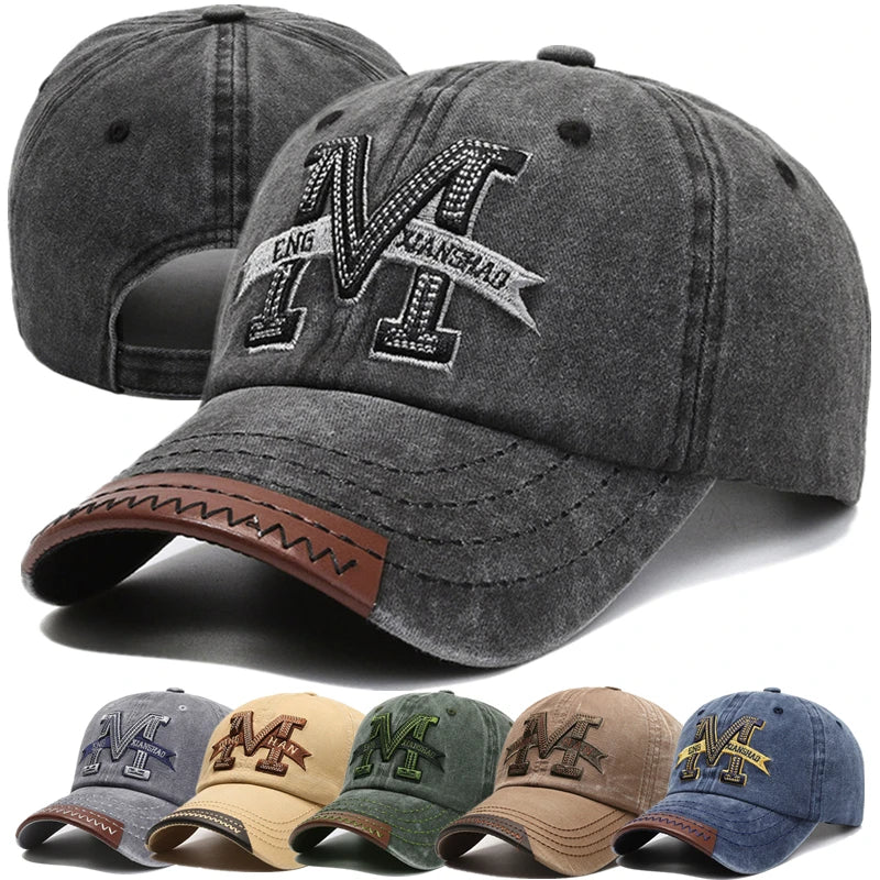 Unisex Baseball Cap M Letter Embroidery Dad Hat, Men Outdoor Washed Cotton Cap