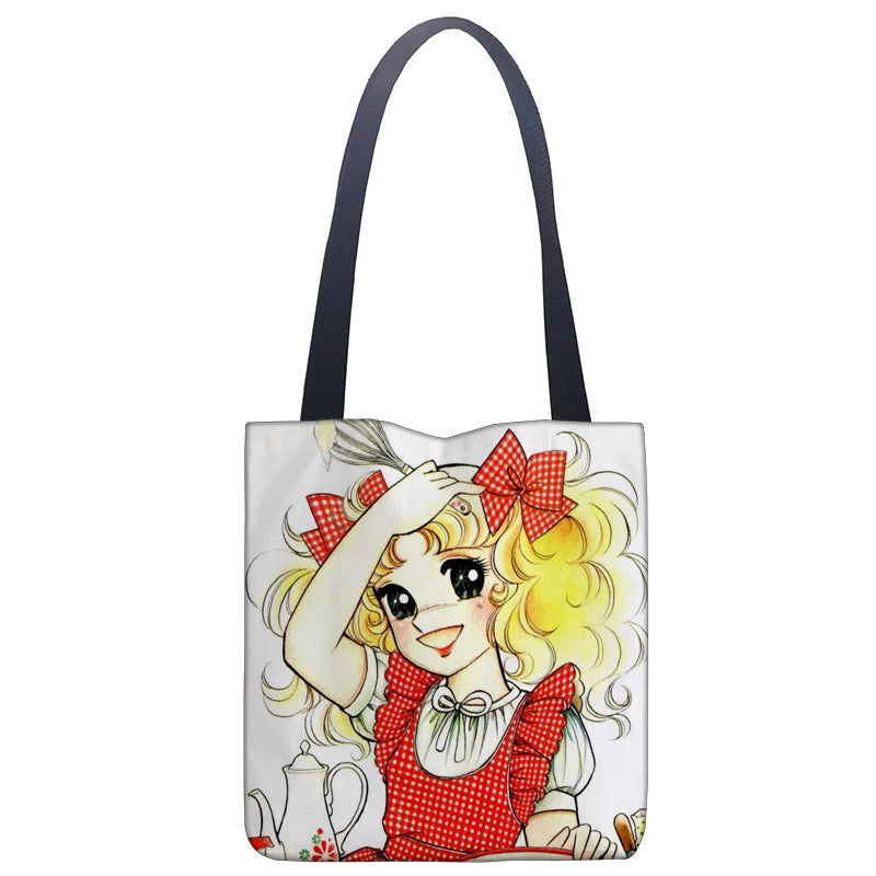Cartoon Candy Handbag Women Linen Totes Underarm Handle Bag Lady Shop Travel Bag
