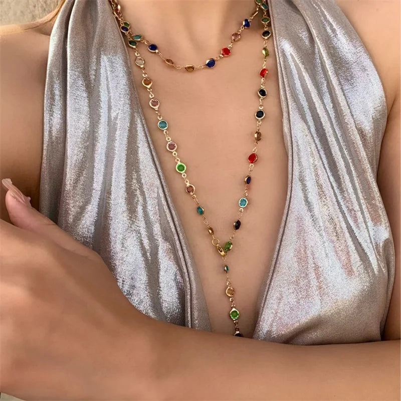 Bohemian Sexy Long Y-Shaped Necklace for Women Y2K Aesthetic Metal Clavicle Chain Gold Color Choker Holiday Party Jewelry Gifts