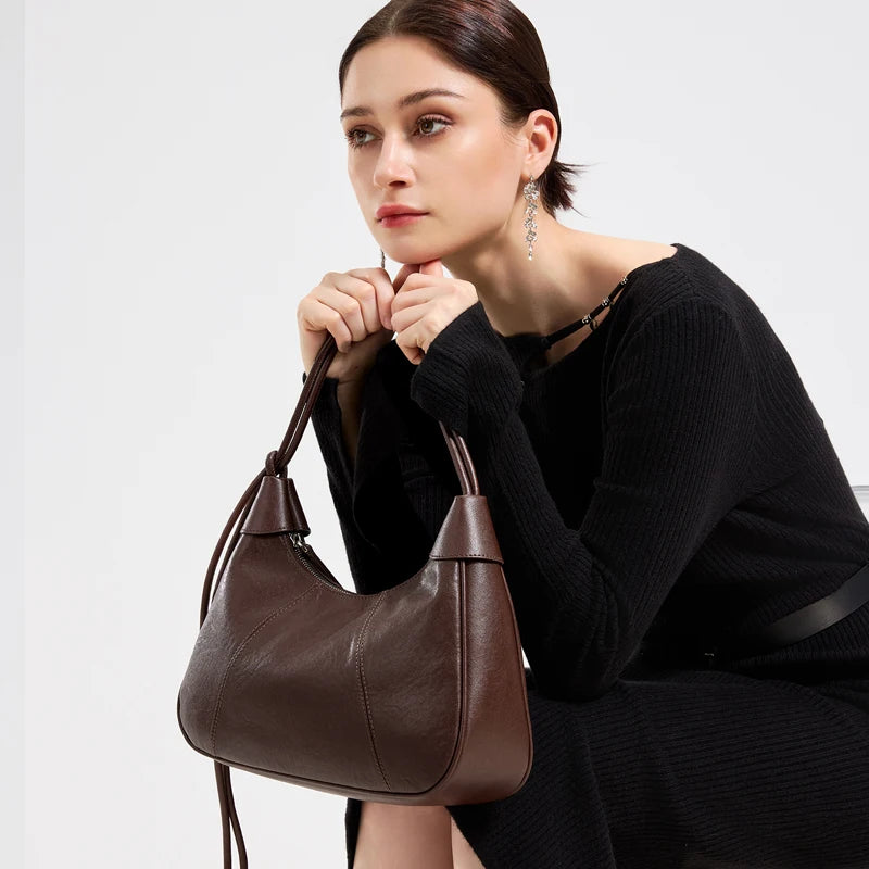 2026 Spring New Women's Luxury Designer Genuine Soft Leather Tote Underarm Bags Female Retro And Simple Shoulder Crossbody Bag