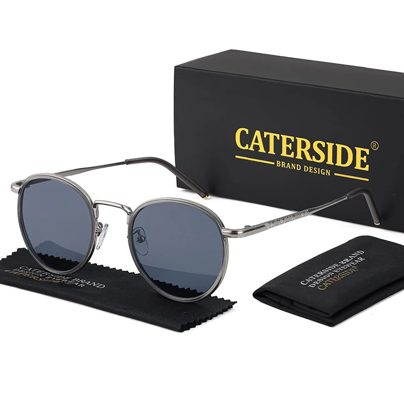 CATERSIDE Retro Round Sunglasses Men's Punk Metal Frame Brand Design Sun Glasses for Women's Party Travel Eyewear Business UV400