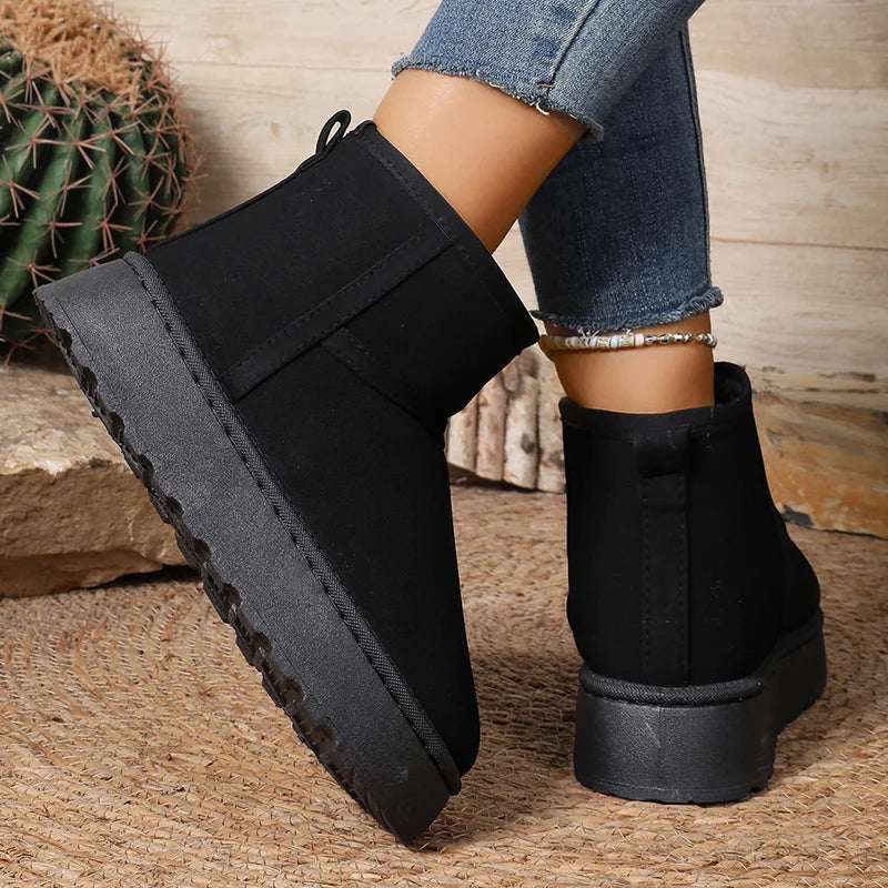 Faux Suede Platform Winter Boots for Women Warm Thicken Plush Anti Slip Snow Boots Woman Comfy Sliop On Thick Sole Ankle Booties