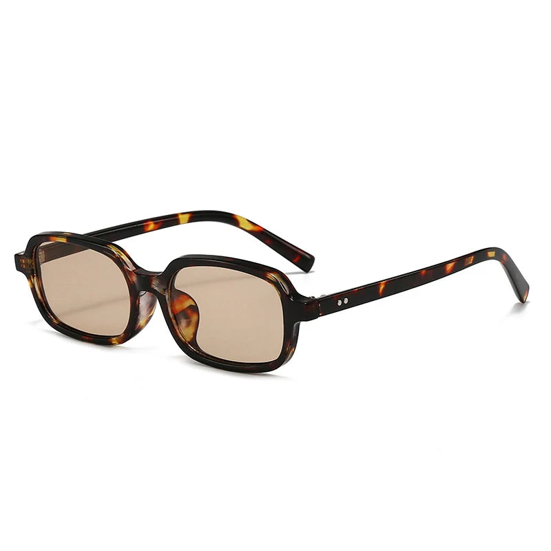 JNPCXI New Small Rectangle Sunglasses Women Fashion Leopard Champagne Color Shades UV400 Retro Men Trending Rivets Sun Glasses