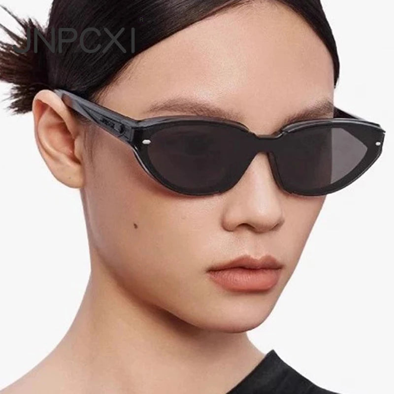 JNPCXI New Ins Popular Fashion Cat Eye Sunglasses Women Retro Jelly Colors Shades UV400 Trending Men Punk Rivets Sun Glasses