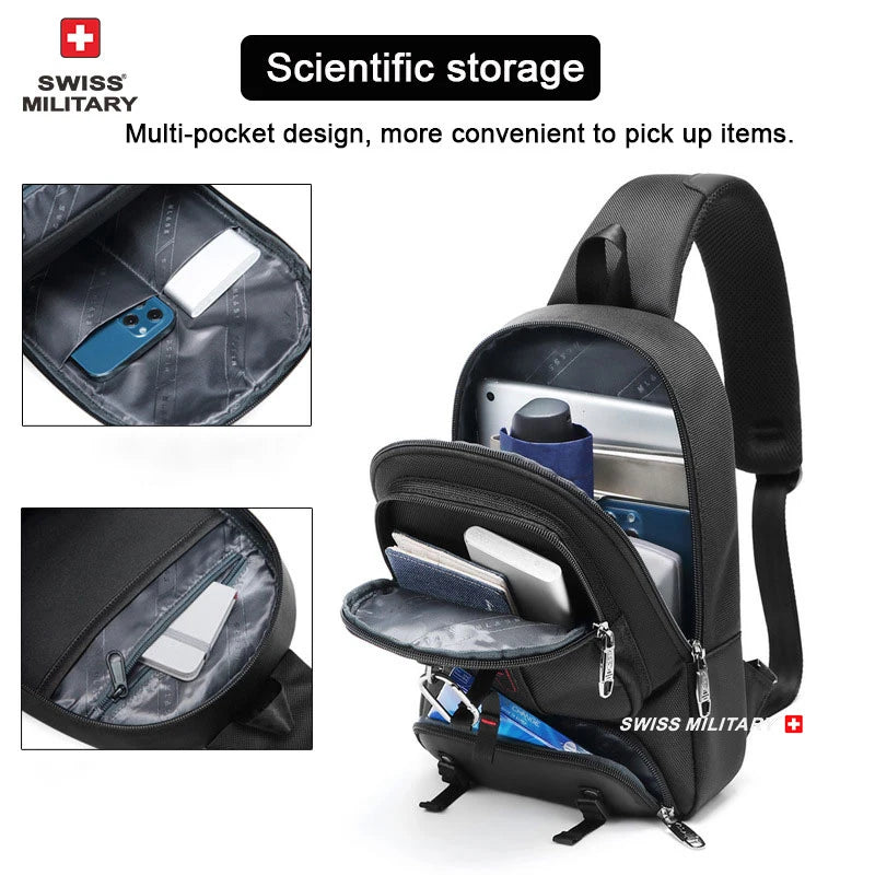 SWISS MILITARY Chest Bag Anti-Thief Men Crossbody Waterproof Travel Shoulder Bag