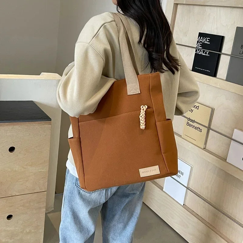 Large Capacity Lightweight Canvas Bag New Waterproof Solid Color Tote Bags Canvas Handbag Shoulder Bag for Work School Travel