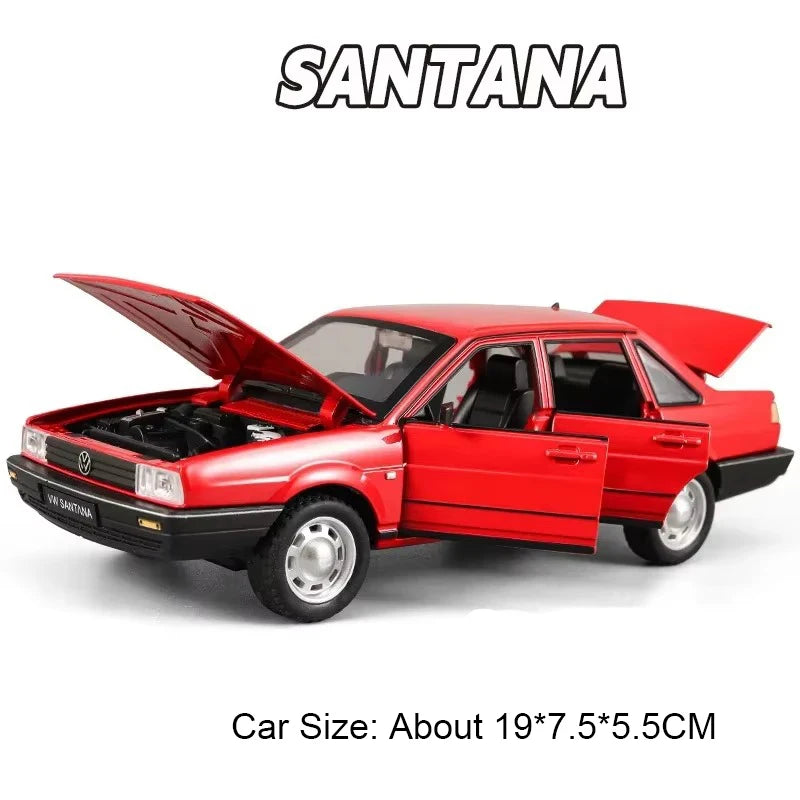 1:24 Beetle Santana Model Car Diecast Alloy Toys Front Wheel Steering with Sound Light Pull Back Models Vintage Cars Collection