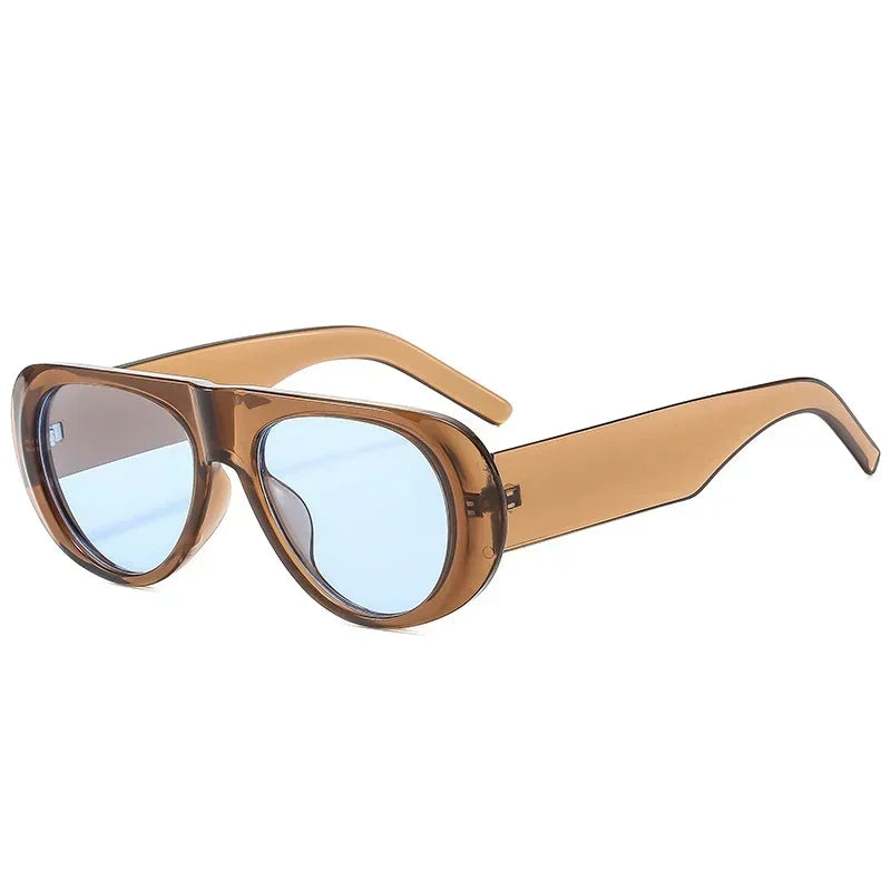 JNPCXI Ins Popular Fashion Pilot Women Sunglasses Retro Tea Blue Shades UV400 Men Trending Wide Legs Sun Glasses