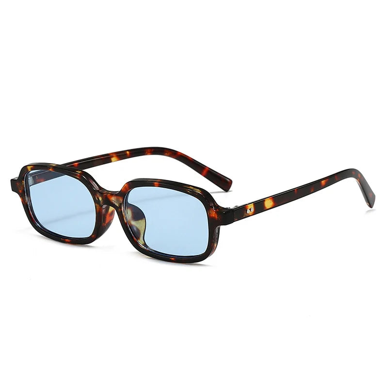 JNPCXI New Small Rectangle Sunglasses Women Fashion Leopard Champagne Color Shades UV400 Retro Men Trending Rivets Sun Glasses