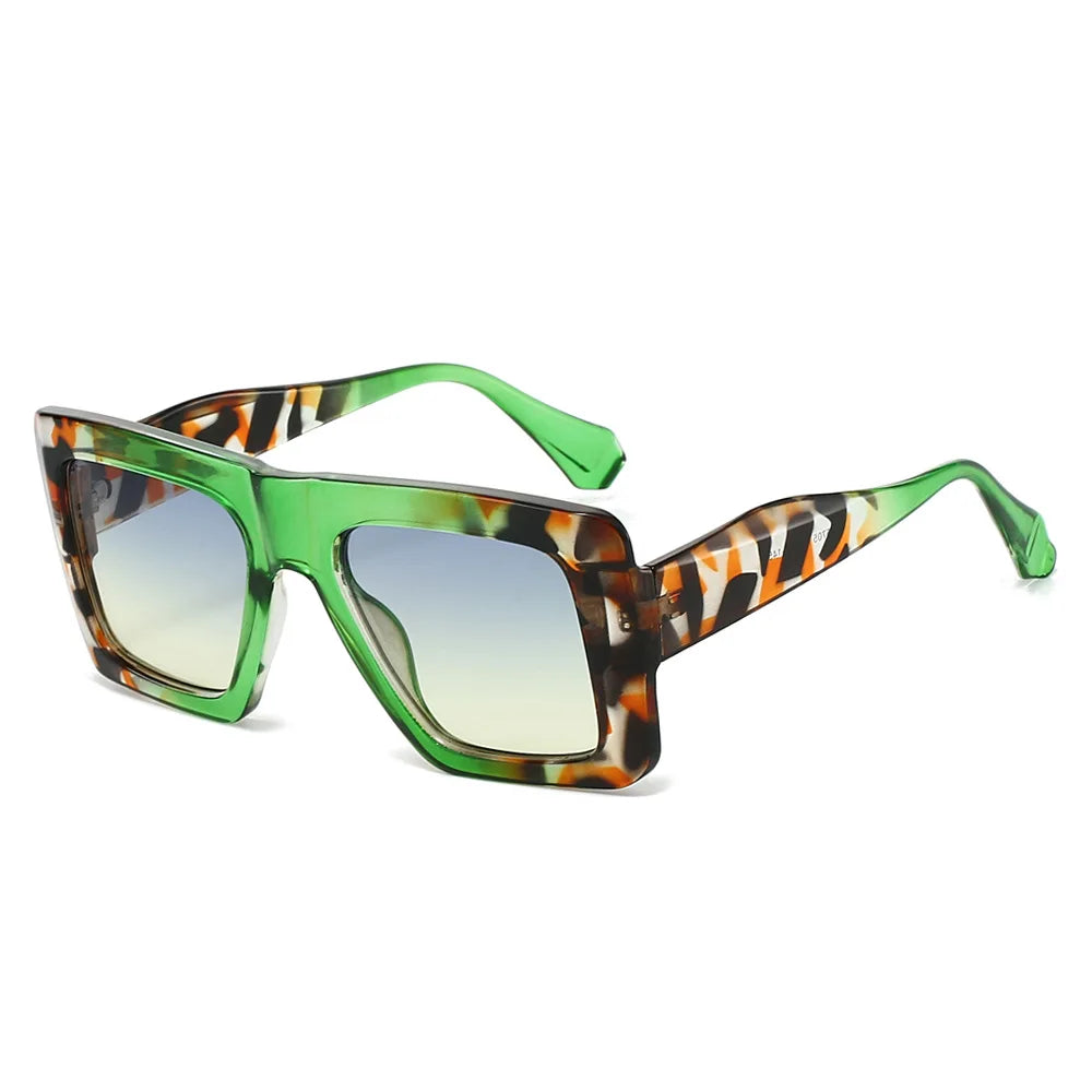JNPCXI New Retro Oversized Square Sunglasses Women Fashion Leopard Gradient Shades UV400 Men Punk Sun Glasses