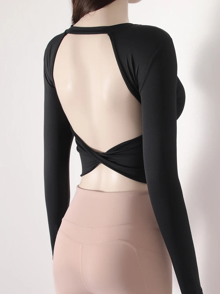 Selling New Long Sleeve Women Yoga Tops Fashionable breathable Backless Sports Gym Clothes