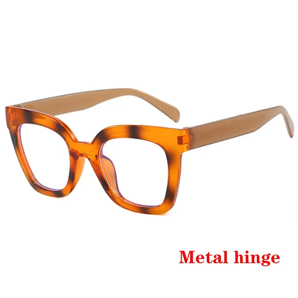 JNPCXI Fashion Glasses Frame for Women Anti-Blue Ray Fashion Lady's Orange Myopia Cat Eye Prescription Computer Glasses