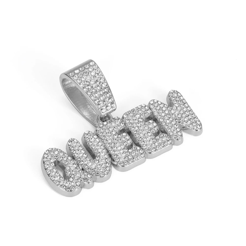 Hip Hop Letter QUEEN Pendant Pave Rhinestone With 13mm Cuban Chain Necklace For Men Fashion Iced Out Crystal Letter Jewelry Gift