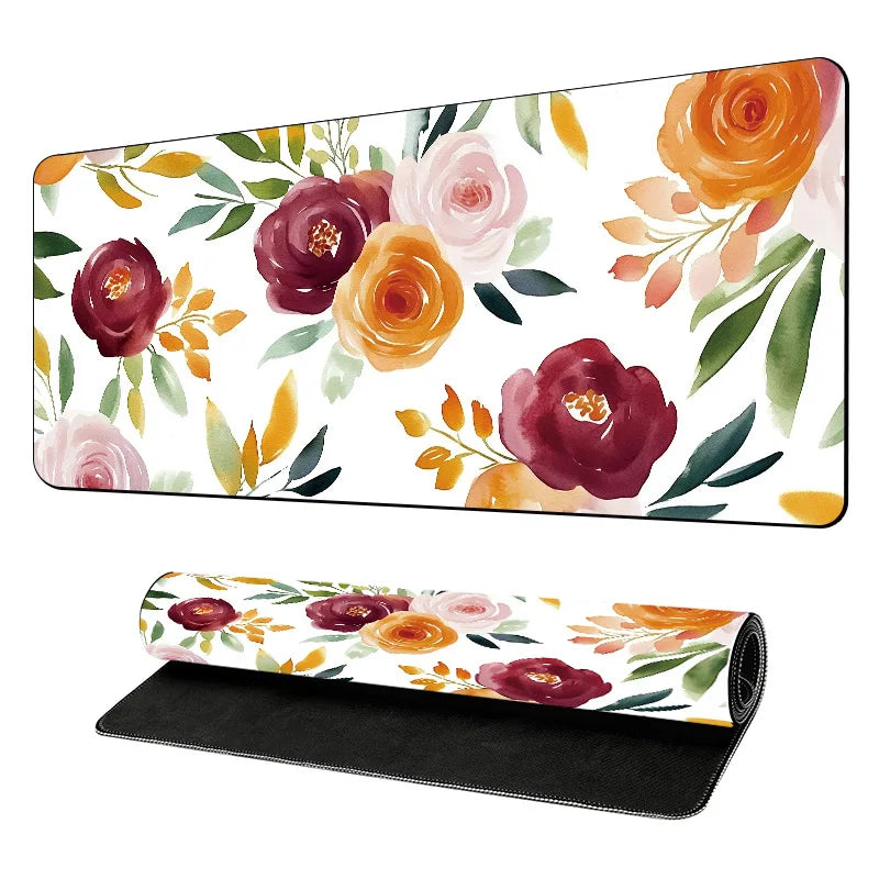 Colorful Large Mouse Pad, Floral Desk Mat for Desktop, Women Girls Leather Waterproof Mousepad,  Writing Pads for School Office