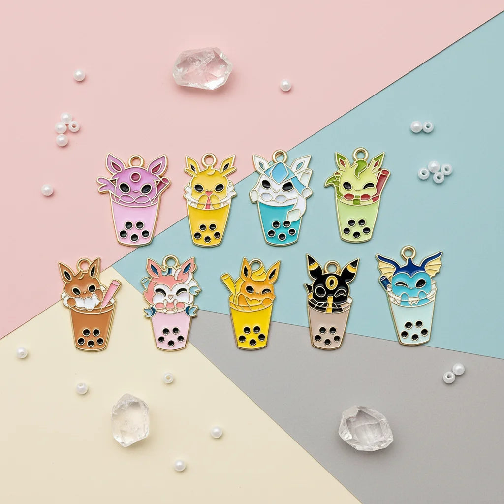 9Pcs Pokemon Pikachu Bubble Milk Tea Charm Pendants Cartoon DIY Jewelry Making Supplies for Necklace Bracelet Accessories