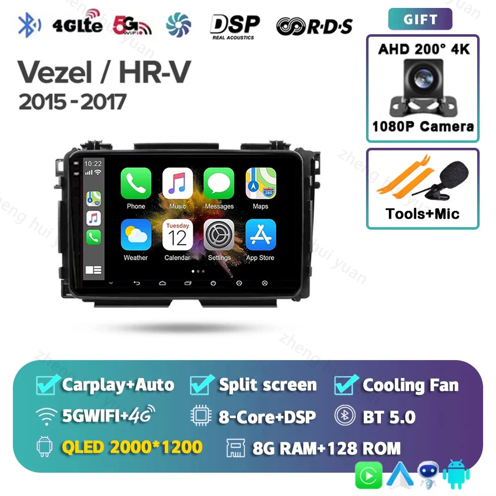For Honda Vezel HR - V HRV HR V 2013 - 2019 Android 15 12+256GB CarPlay Auto Car Radio Multimedia Video Player GPS stereo Head