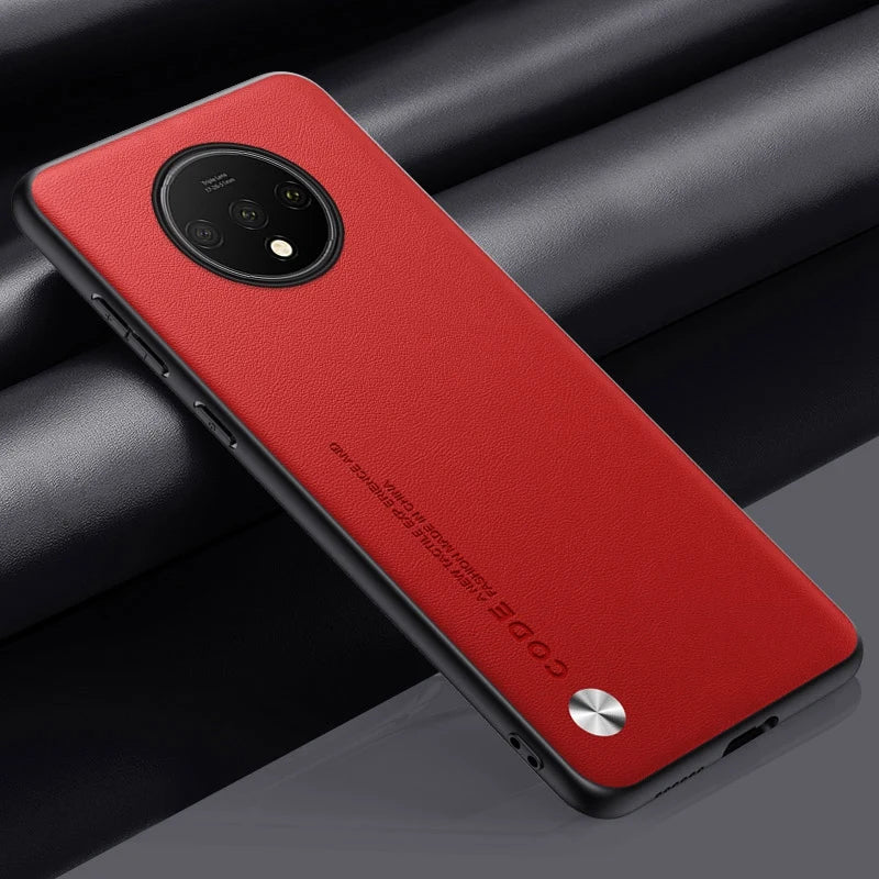 Luxury PU Leather Case For OnePlus 7T Back Cover Matte Silicone Protection Phone