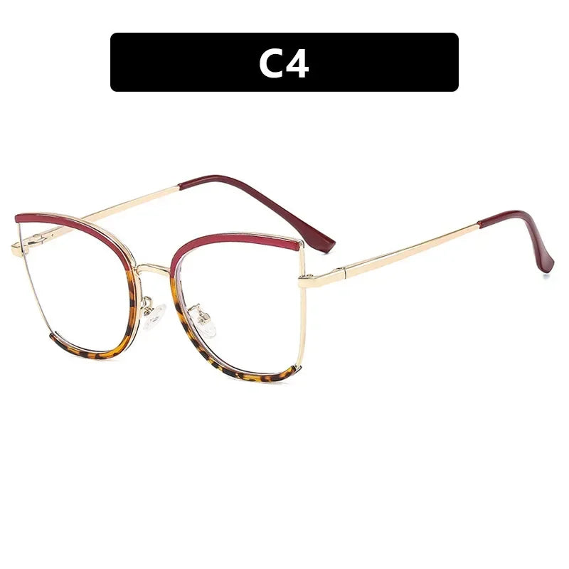 JNPCXI Retro Oversized Cat Eye Women Metal Glasses Frame Fashion Clear Anti-Blu-Ray Eyewear Men Optical Computer Square Frames