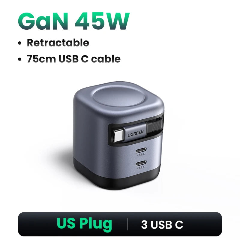 45W GaN Retractable Cable Charger UFCS PPS QC PD 3.0 iPhone 16 15Pro Samsung S25