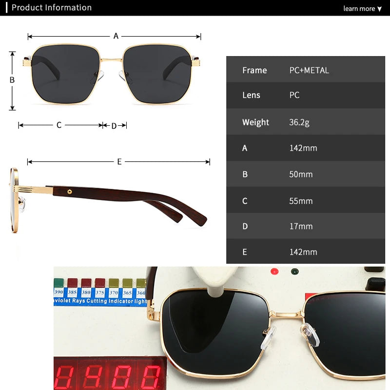 JNPCXI Polarized Fashion Square Sunglasses Men Retro Rivets Silver Blue Gradient Shades UV400 Women Sun Glasses