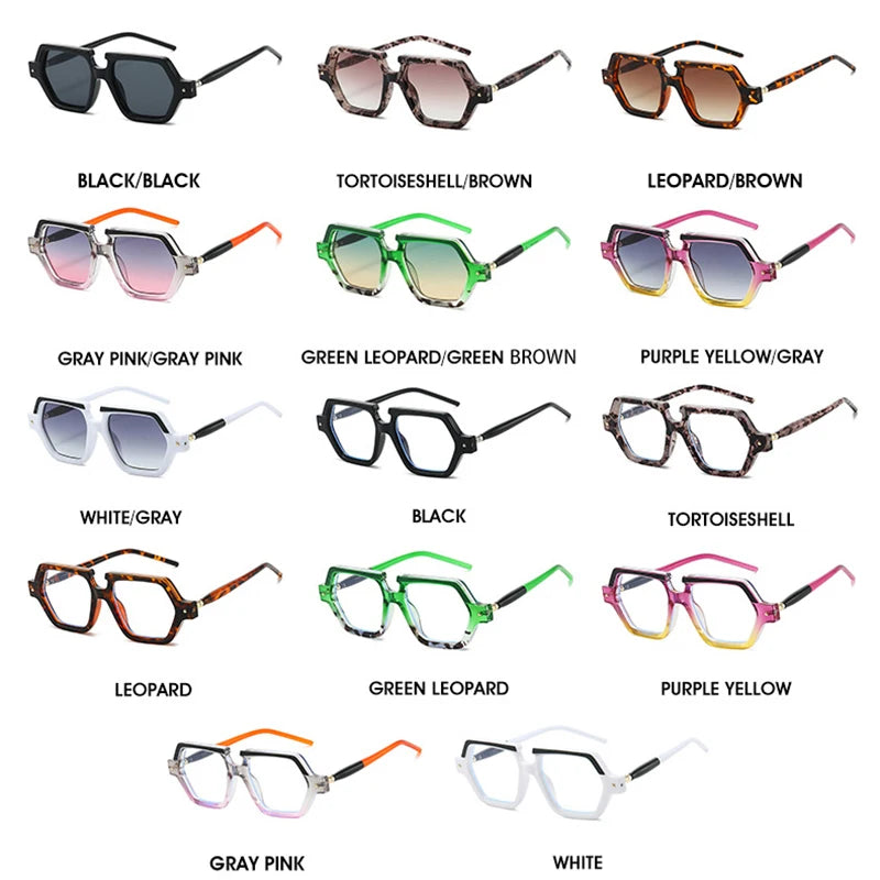JNPCXI New Polygon Square Rivets Sunglasses Women Fashion Double Color Leopard Gradient Shades Men Clear Lens Frame UV400