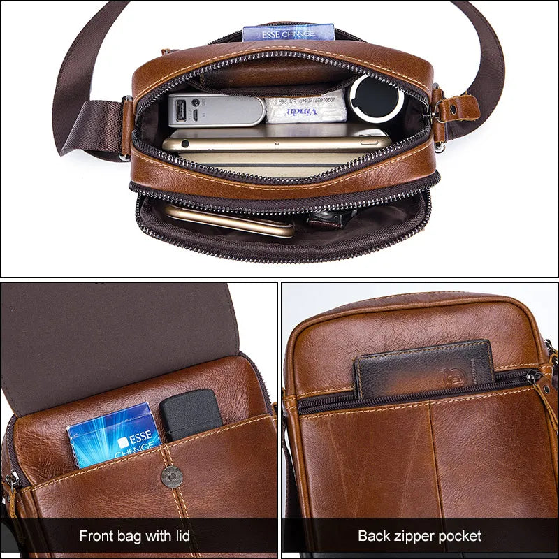 BULLCAPTAIN Leather Men's Messenger Bag Business Shoulder Bags Suitable For 7.9 Inch Ipad Mini High Quality Male Crossbody Bages