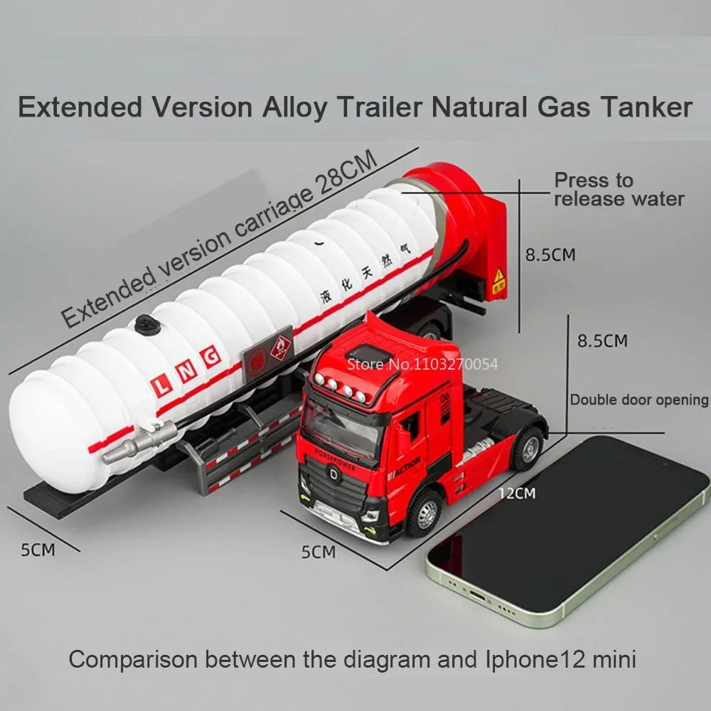 1/50 Oil Tank Truck Alloy Engineering Cars Dump Truck Model Toys Diecasts Natural Gas Tanker Sound Light Water Spray Boys Gifts
