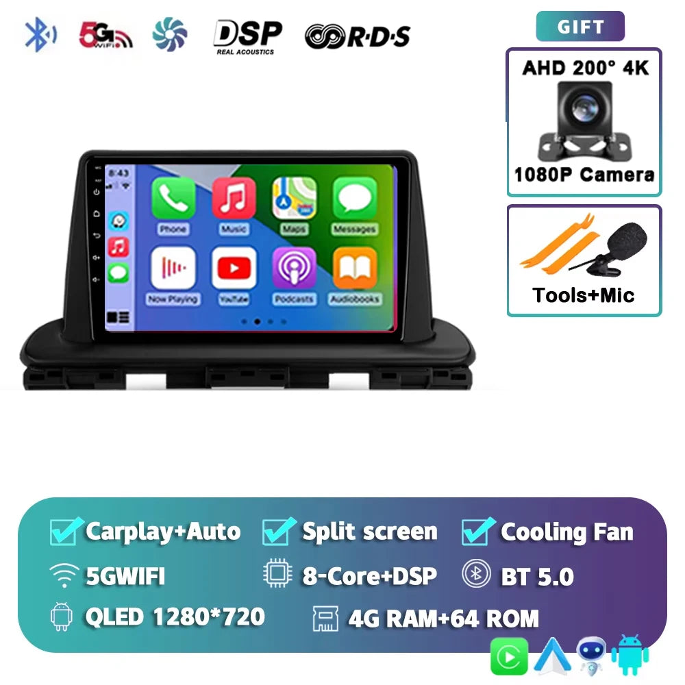 For Kia Forte Cerato 4 IV 2018 - 2021 Android 15 Carplay Auto Car Radio Multimedia Stereo Video Player GPS Navigation WIFI 4G BT