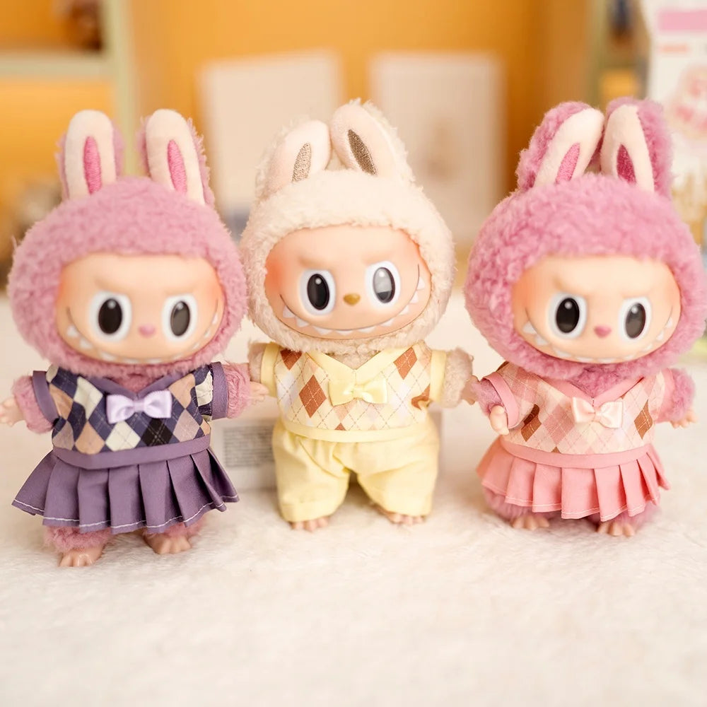 17 Cm Labubu Plush Toy Doll T-shirt with Denim Overalls Labubu Plush Toy Doll Pendant Clothes High quality