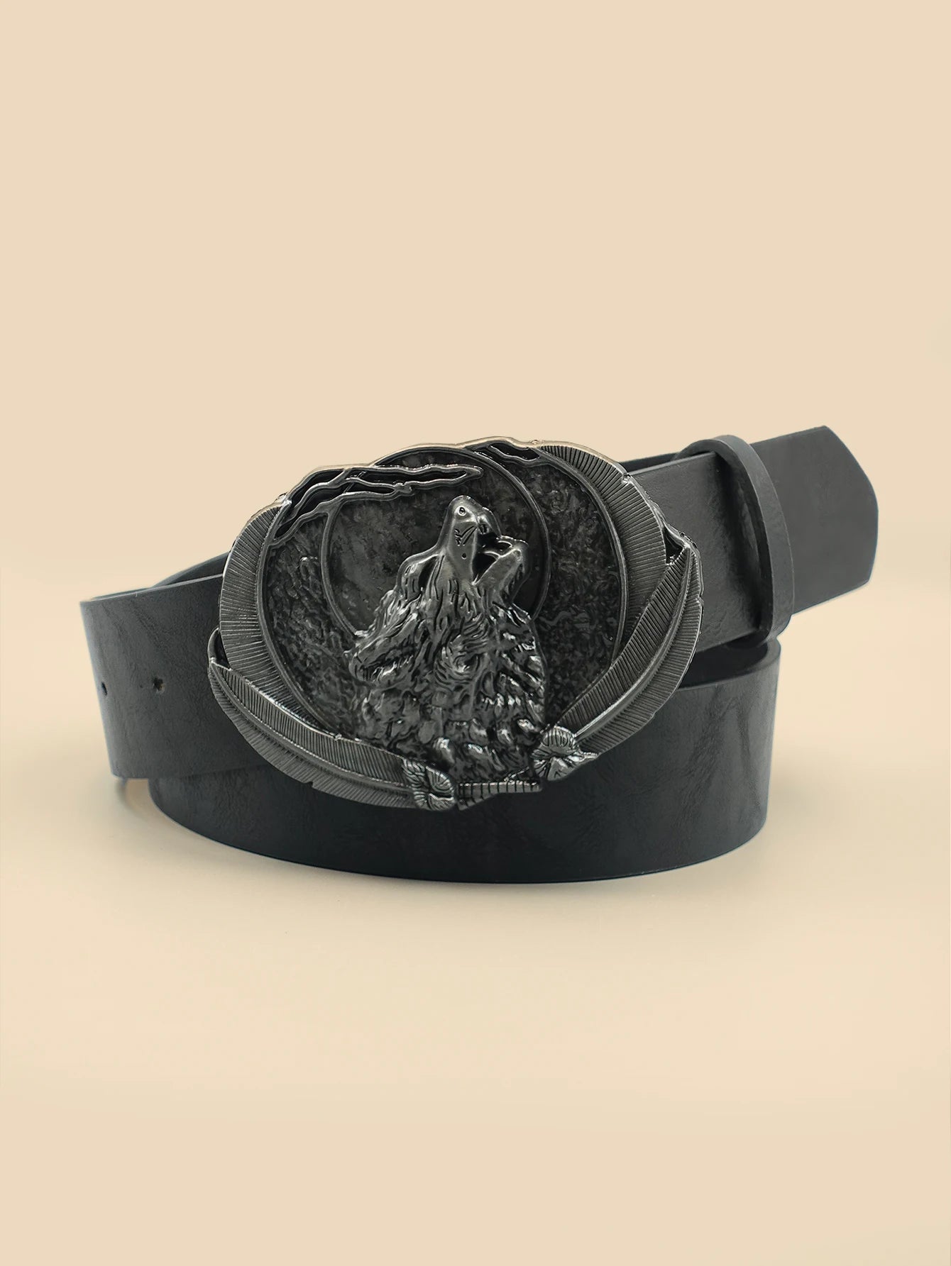 Men Vintage Western Wolf Buckle Streetwear Casual Pu Leather Belt