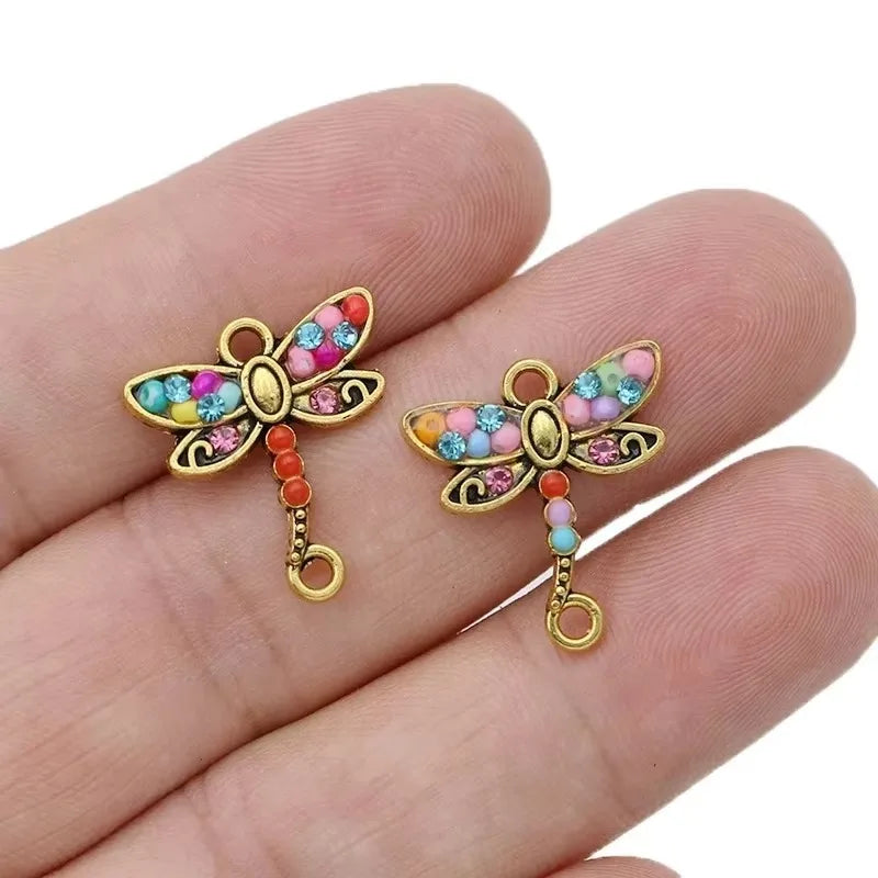10Pcs Silver Plated Crystal Dragonfly Charm Connector for Making Bracelet DIY Findings Jewelry Accessories Handmade Craft