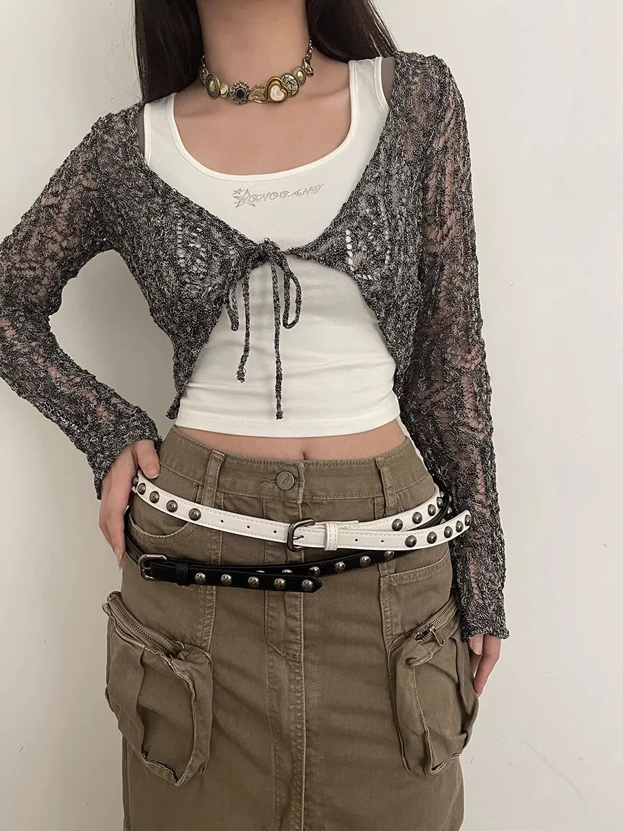 Women's American Vintage Belt 2025 New Casual Rivet Thin Leather Belt Punk Style Metal Rock Unique Versatile