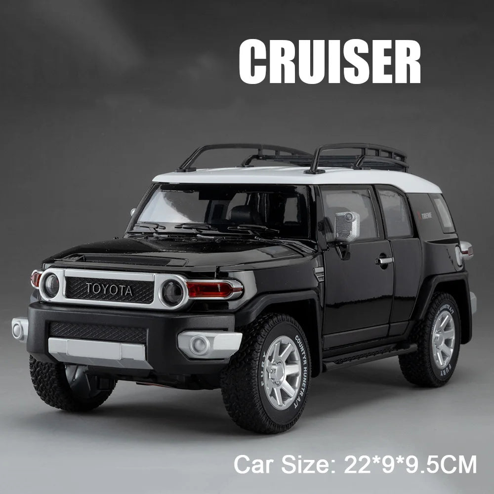 1:24 Prado FJ Cruiser Alloy Diecast Off Road Vehicle Model Toys Car Sound Light Pull Back Front Wheel Steering Festival Surprise