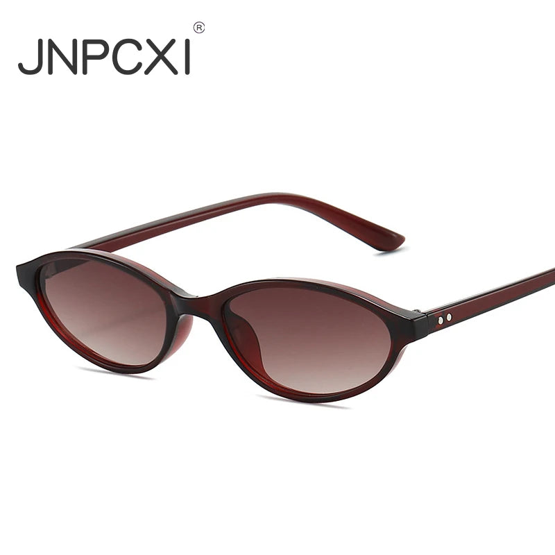 JNPCXI New Fashion Small Oval Sunglasses Women Gradient Shades UV400 Retro Rivets Trending Men Punk Sun Glasses
