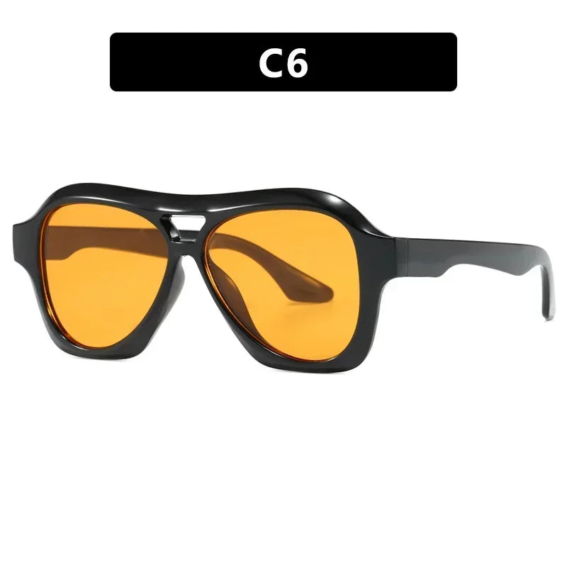 JNPCXI Fashion Oversized Double Bridges Pilot Sunglasses Women Retro Jelly Color Shades UV400 Men Trending Punk Sun Glasses