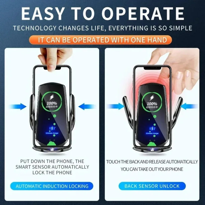 15W Car Magnetic Wireless Charger Automatic Car Mount Phone Holder For iPhone Samsung Infrared Induction Fast Charging