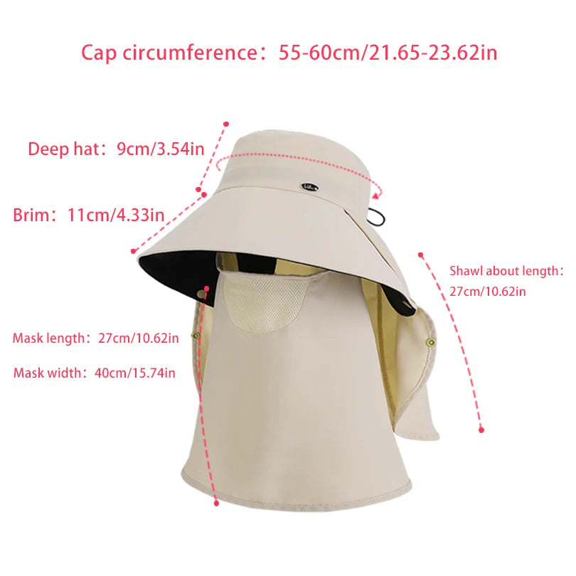 6184-New spring and summer women's outdoor cycling detachable face mask sun hat withwidebrim,shawl-likeheadcover, neck protector